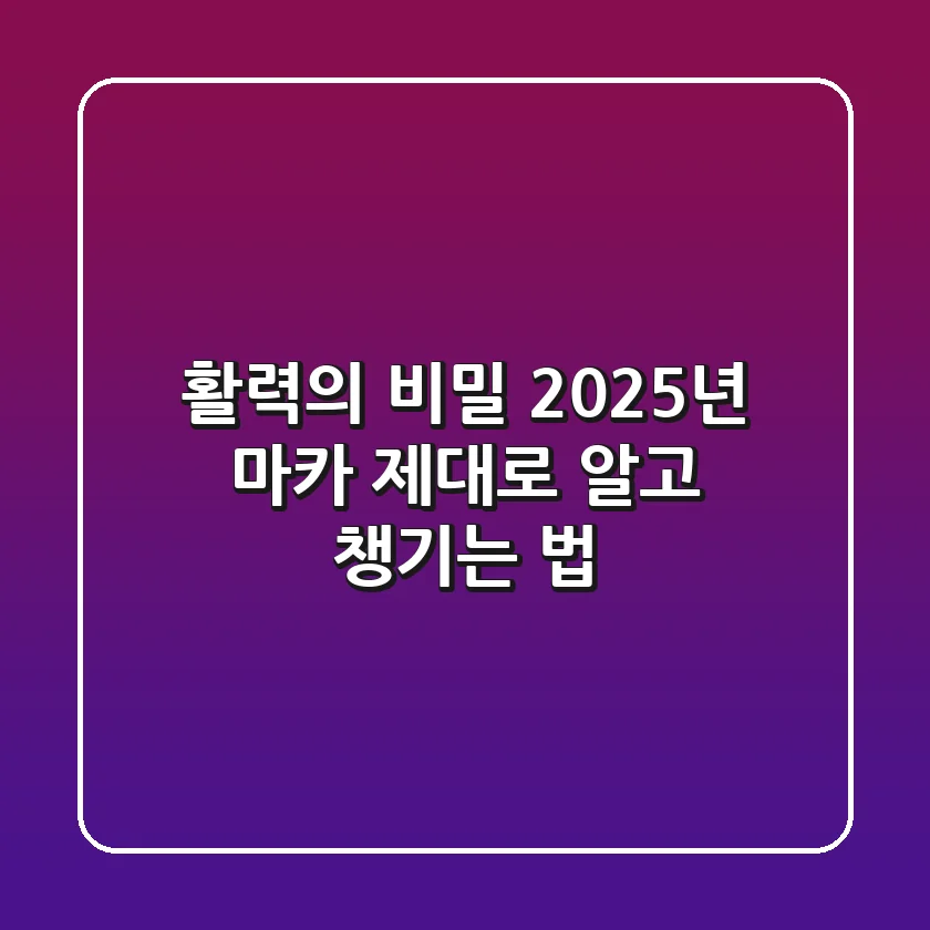 활력의 비밀: 2025년 마카, 제대로 알고 챙기는 법