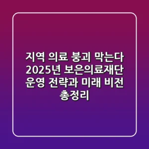 "지역 의료 붕괴 막는다", 2025년 보은의료재단 운영 전략과 미래 비전 총정리