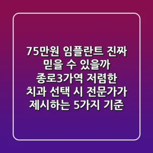 "75만원 임플란트, 진짜 믿을 수 있을까?" 종로3가역 저렴한 치과 선택 시 전문가가 제시하는 5가지 기준