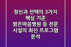 “정신과 선택의 3가지 핵심 기준”, 밝은마음병원 등 전문 시설의 최신 프로그램 분석