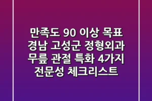 “만족도 90% 이상 목표”, 경남 고성군 정형외과 무릎 관절 특화 4가지 전문성 체크리스트