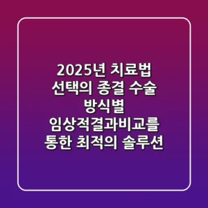 "2025년 치료법 선택의 종결", 수술 방식별 '임상적결과비교'를 통한 최적의 솔루션