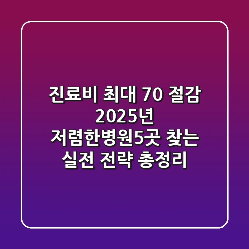 "진료비 최대 70% 절감?", 2025년 '저렴한병원5곳' 찾는 실전 전략 총정리