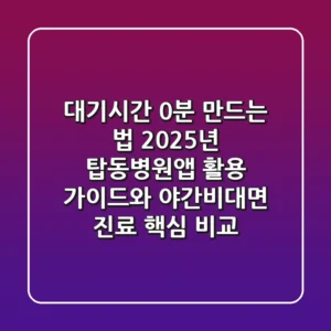 "대기시간 0분 만드는 법", 2025년 탑동병원앱 활용 가이드와 야간·비대면 진료 핵심 비교